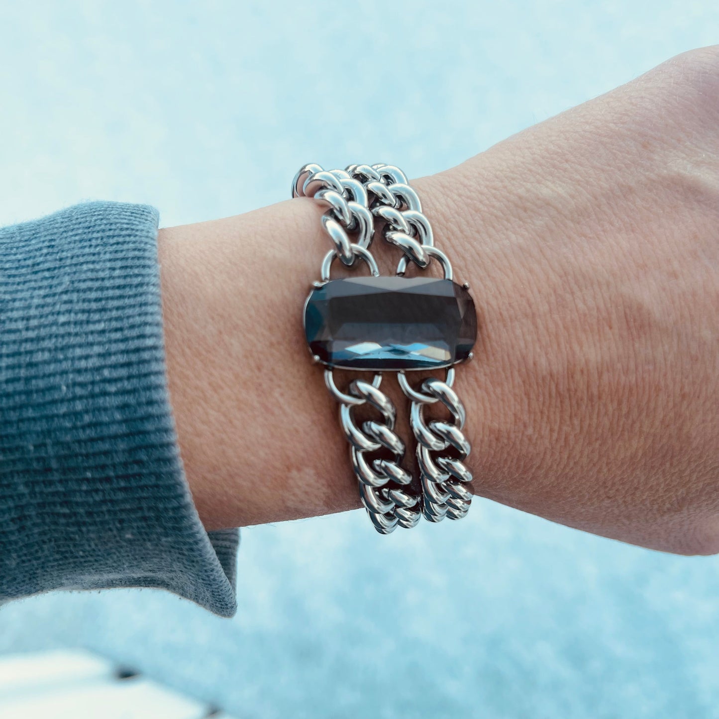 Grey stone silver bracelet