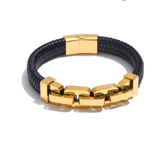 Chain leather bangle