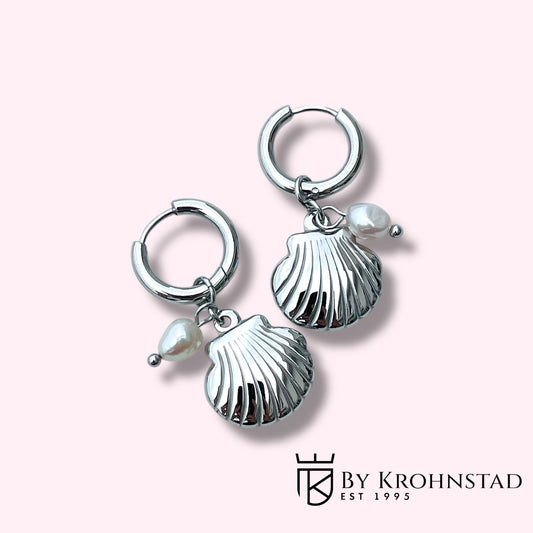 Shell Pearl Hoops Silver