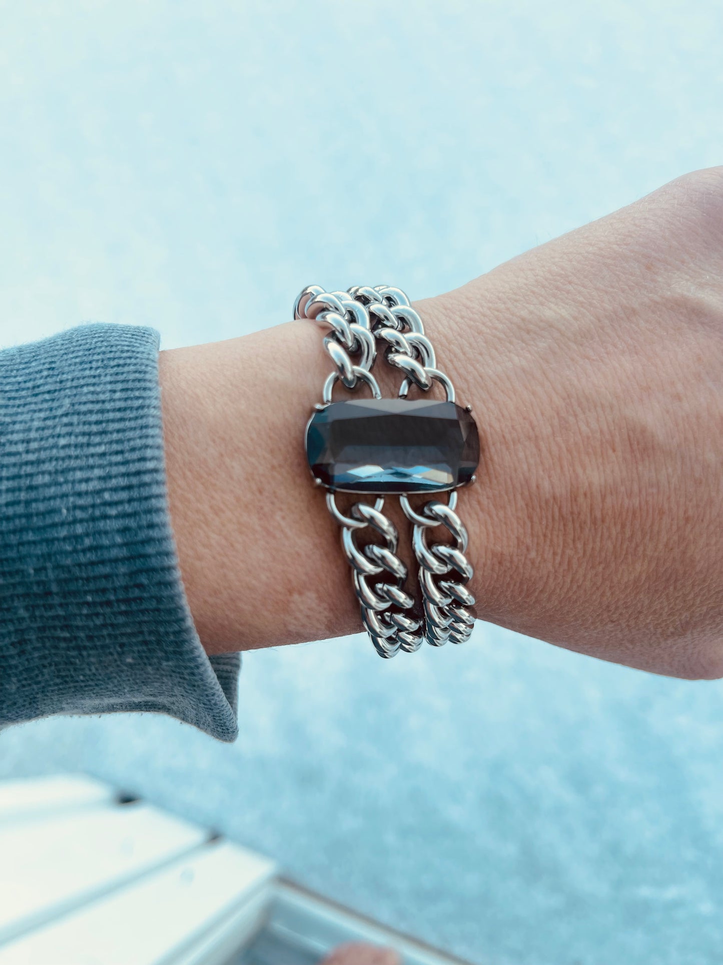 Grey stone silver bracelet