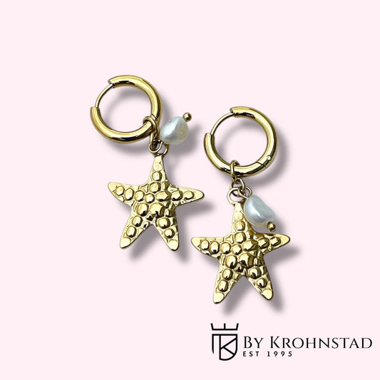Starfish Pearl Hoops gold