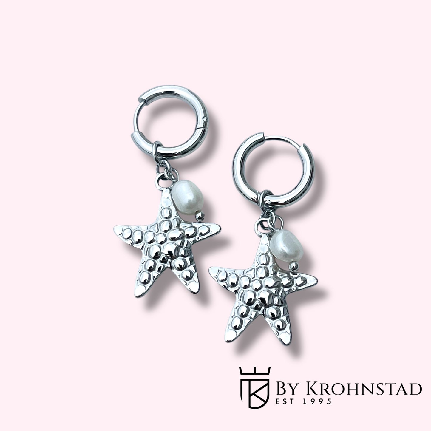 Starfish Pearl Hoops Silver