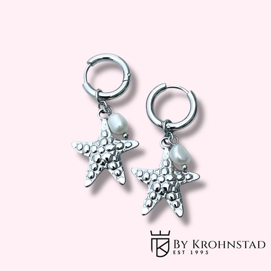Starfish Pearl Hoops Silver