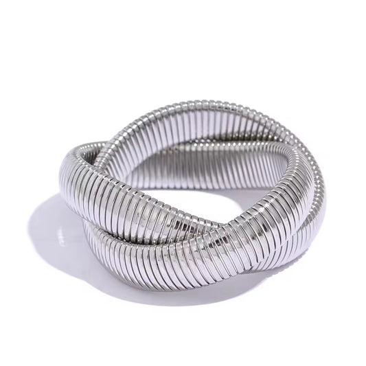 Double elastic silver bangle