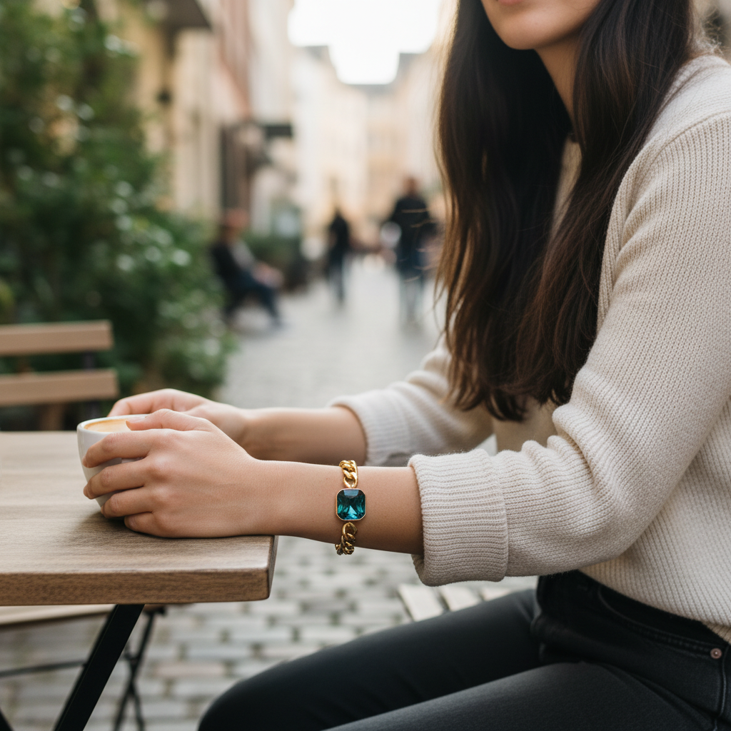 Emerald chain bracelet