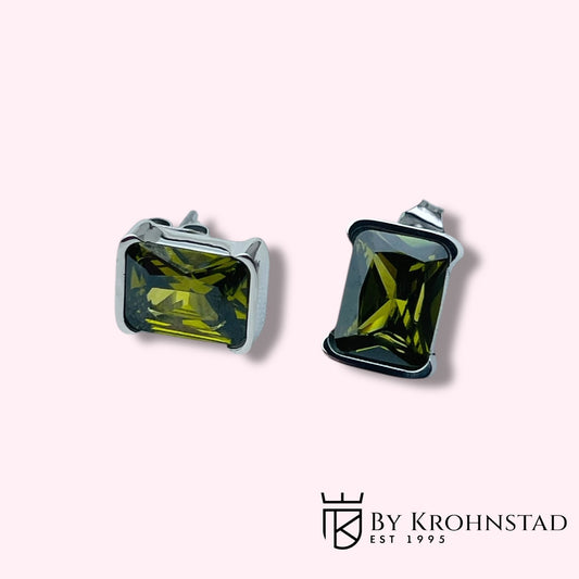 Square stud green earring
