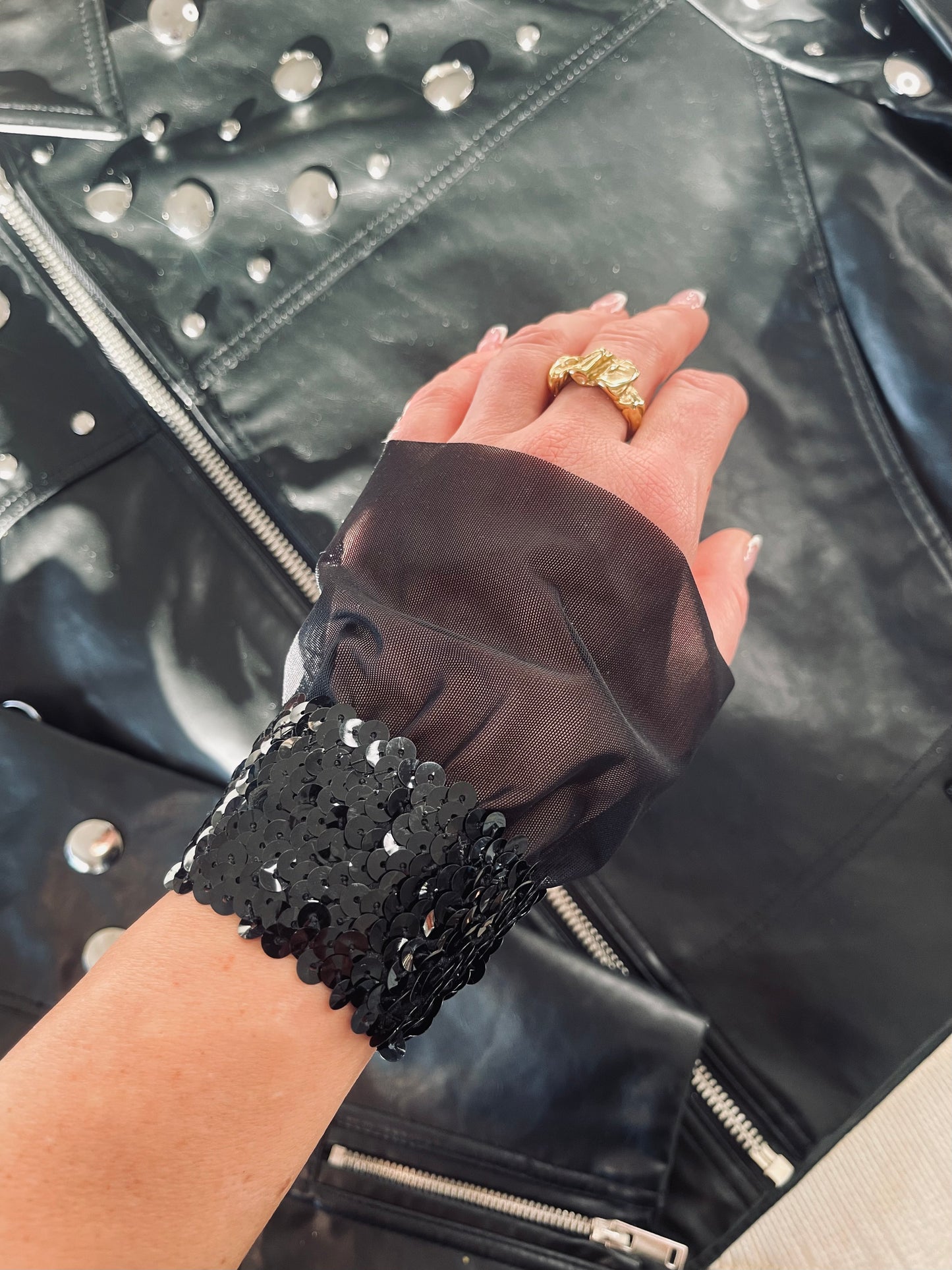 Black sequin wrist cuff