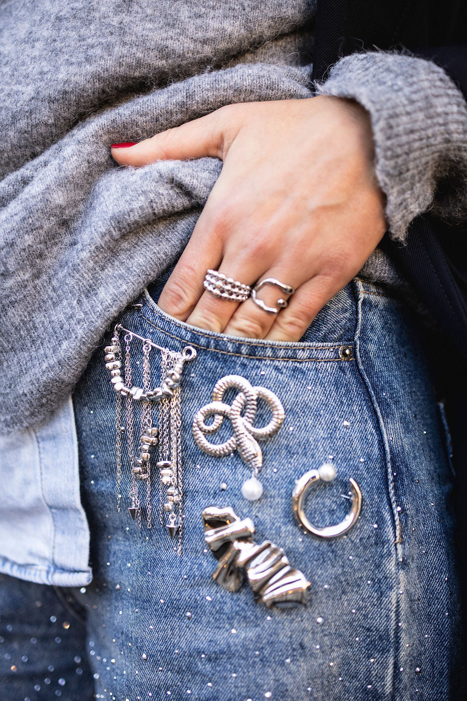 Silver pearl  brooch